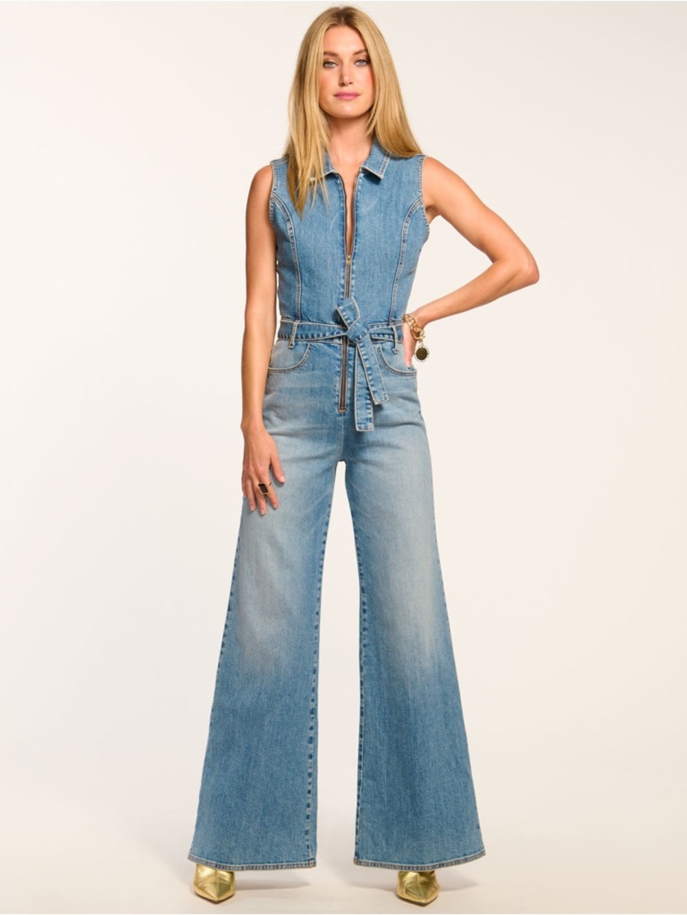 New! Ramy Brook Jemma Denim Wide Leg Belted Jumpsuit 💙 Size 26 NWT! - Picture 4 of 14